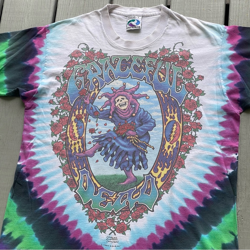 VTG 1993 Grateful Dead Seasons Of The Dead Jester Tie Dye Liquid Blue T-Shirt L